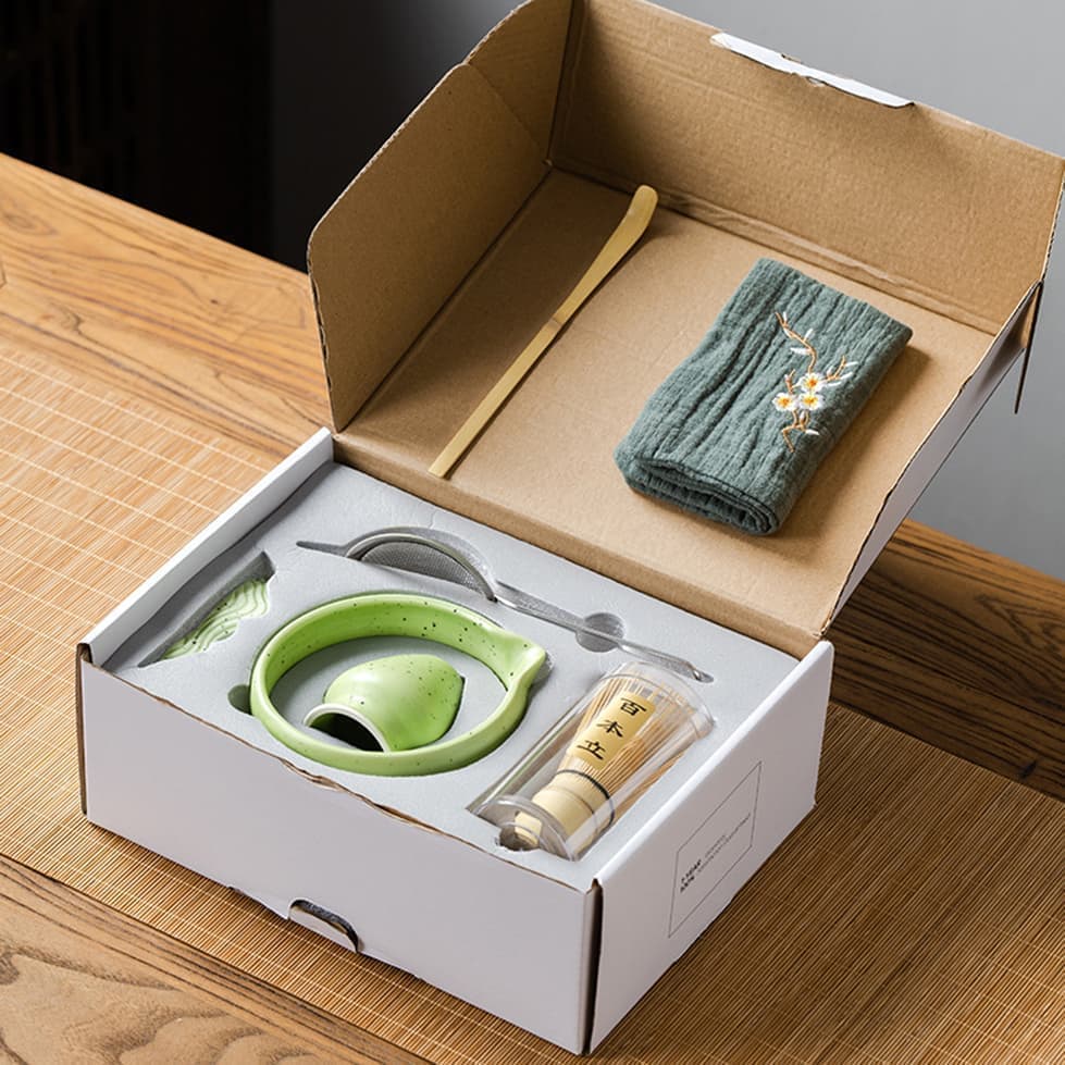7-Piece Ceramic Matcha Tea Set with Bowl Whisk and Accessories, Green - Image 8