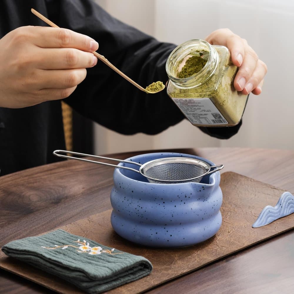 7-Piece Ceramic Matcha Tea Set with Bowl Whisk and Accessories, Blue - Image 3