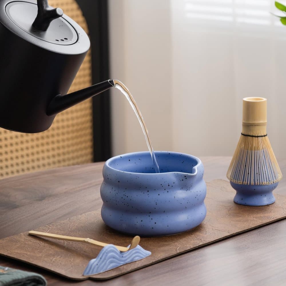 7-Piece Ceramic Matcha Tea Set with Bowl Whisk and Accessories, Blue - Image 5