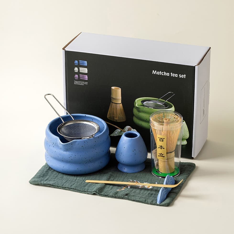 7-Piece Ceramic Matcha Tea Set with Bowl Whisk and Accessories, Blue - Image 7