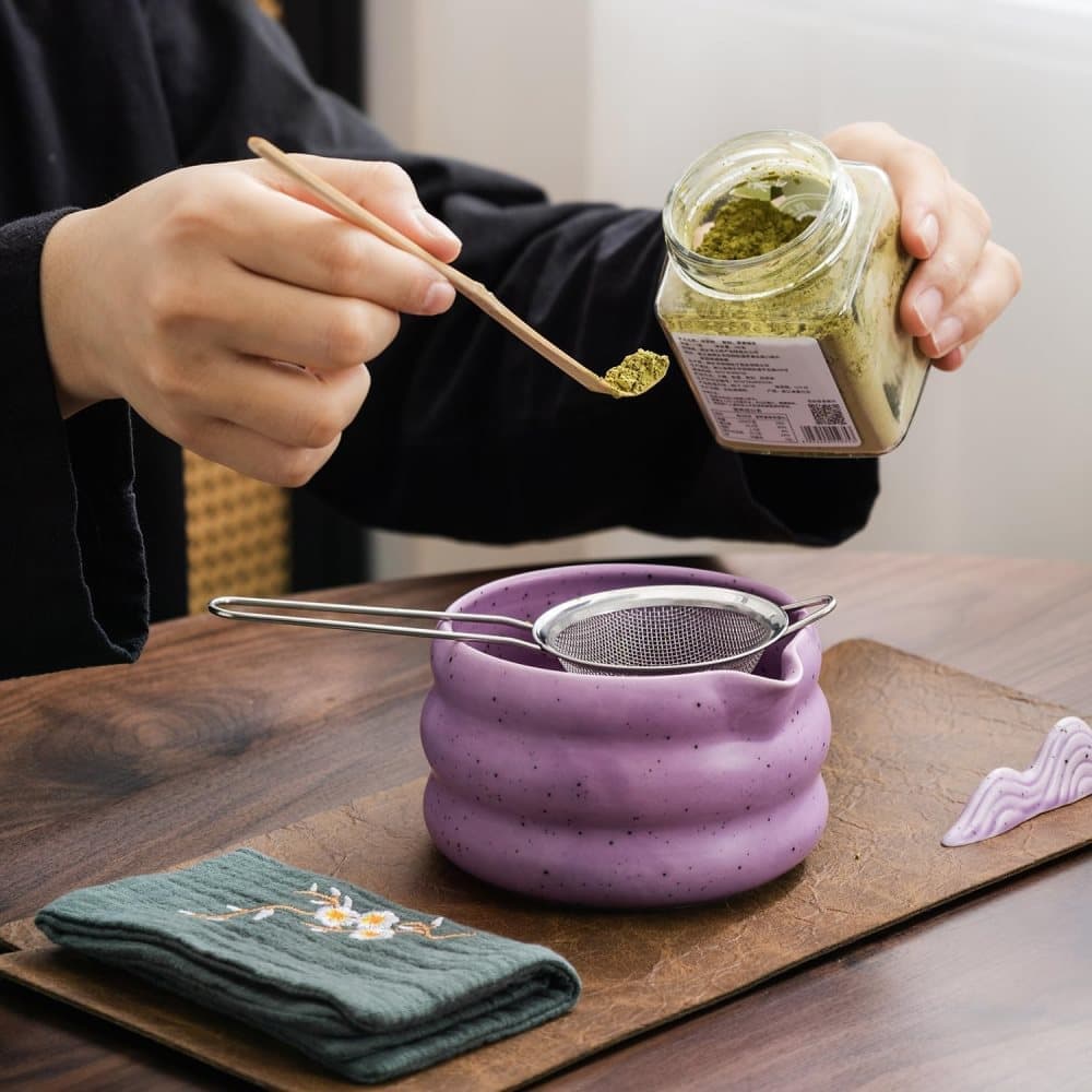 7-Piece Ceramic Matcha Tea Set with Bowl Whisk and Accessories, Purple - Image 3