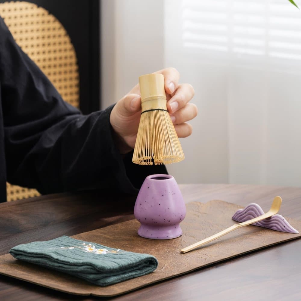 7-Piece Ceramic Matcha Tea Set with Bowl Whisk and Accessories, Purple - Image 4