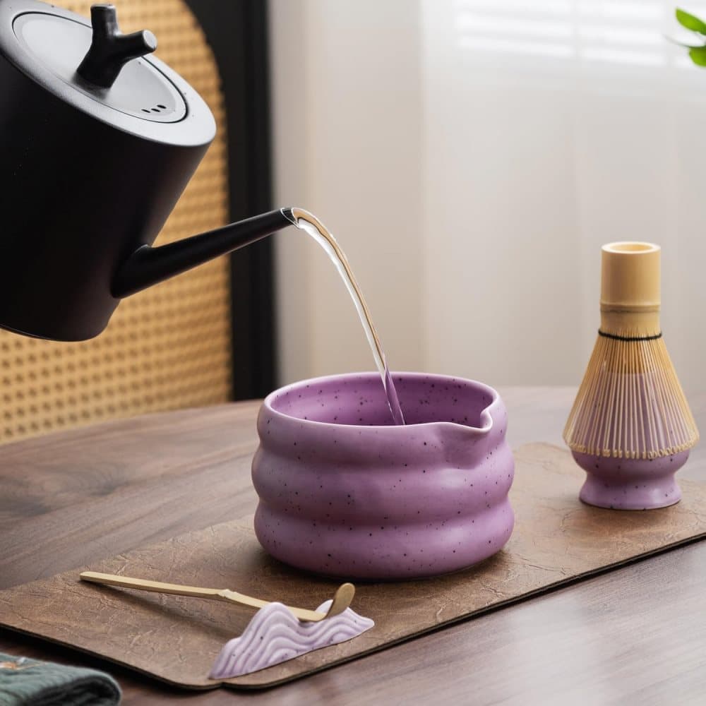 7-Piece Ceramic Matcha Tea Set with Bowl Whisk and Accessories, Purple - Image 5