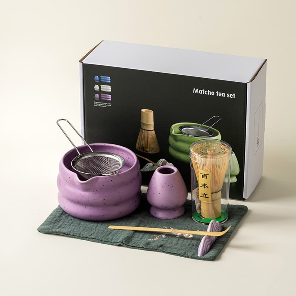 7-Piece Ceramic Matcha Tea Set with Bowl Whisk and Accessories, Purple - Image 7