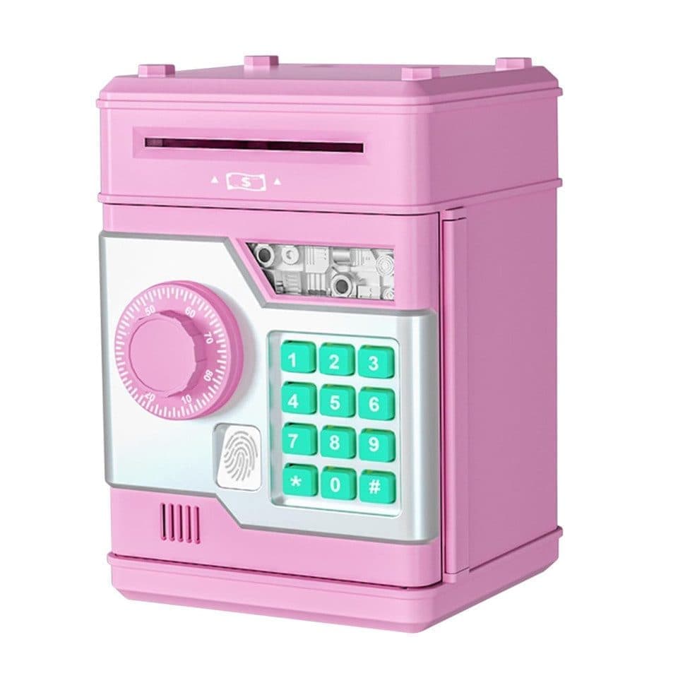 Children's Electronic Piggy Bank with Fingerprint & Password Protection, Automatic Saving Function, Mini Cabinet, Pink - Image 1