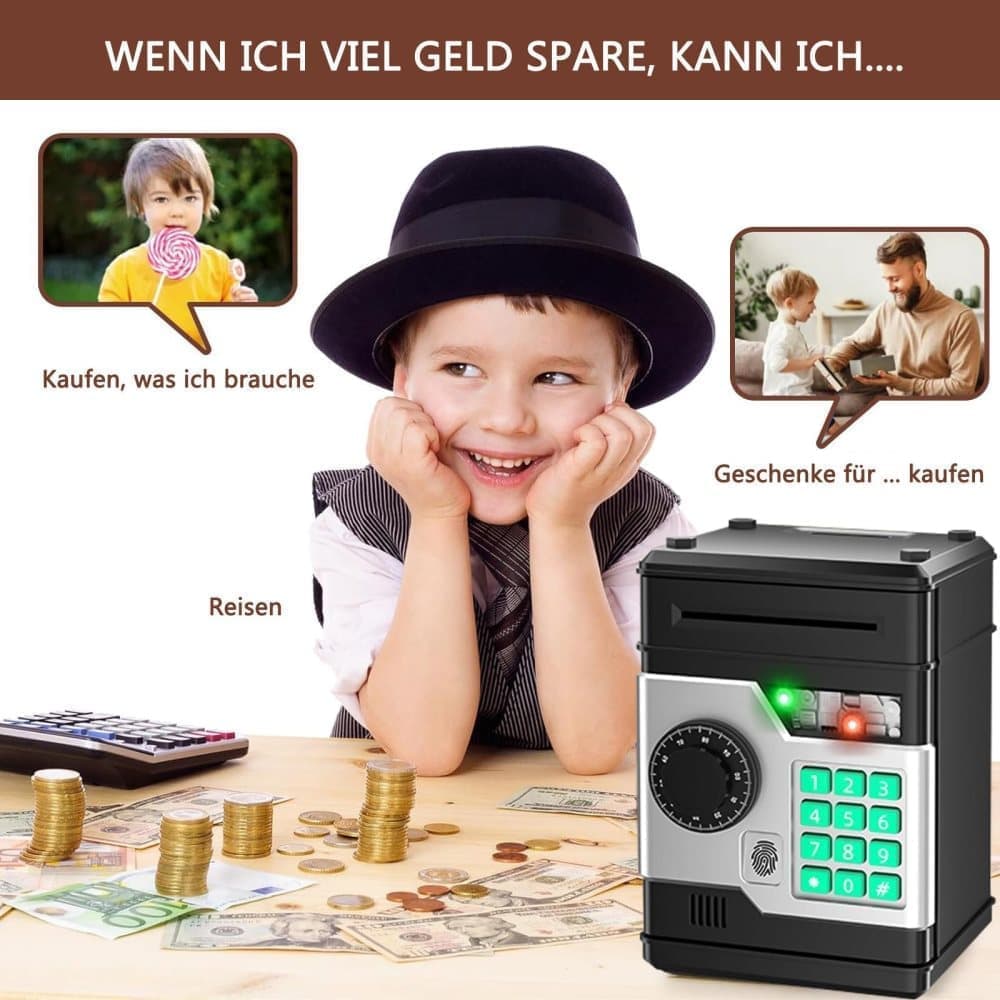 Children's Electronic Piggy Bank with Fingerprint & Password Protection, Automatic Saving Function, Mini Cabinet, Gold - Image 2