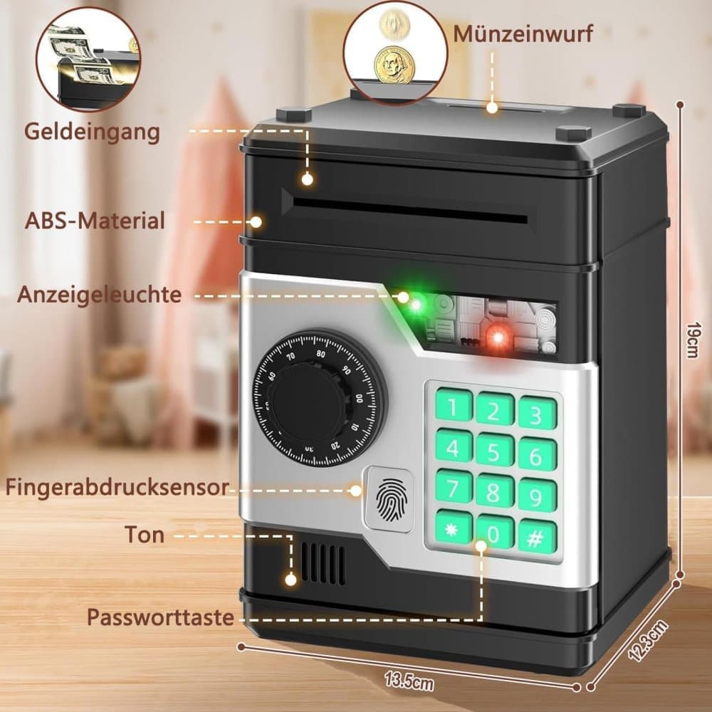 Children's Electronic Piggy Bank with Fingerprint & Password Protection, Automatic Saving Function, Mini Cabinet, Gold - Image 3