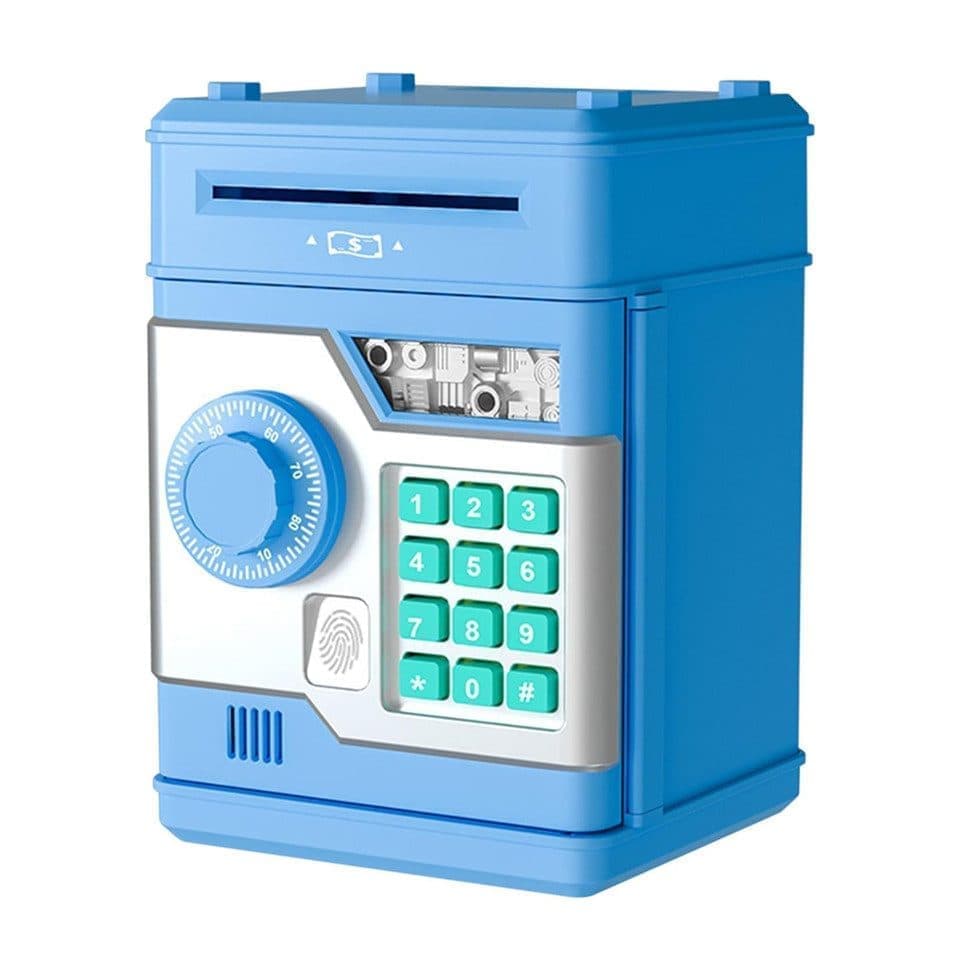 Electronic Piggy Bank for Kids with Fingerprint Opening, Password Protection, Automatic Saving Function, Mini Cabinet, Blue - Image 1