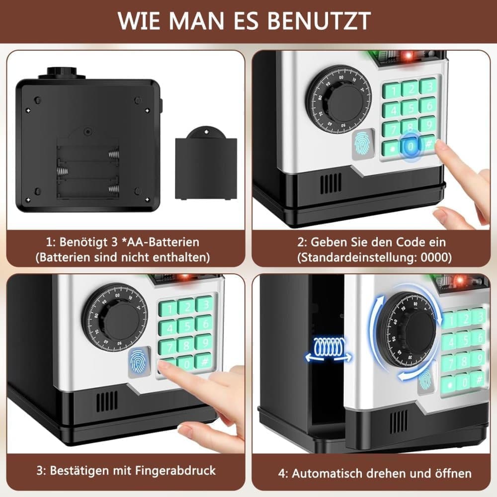 Electronic Piggy Bank for Kids with Fingerprint Opening, Password Protection, Automatic Saving Function, Mini Cabinet, Blue - Image 4