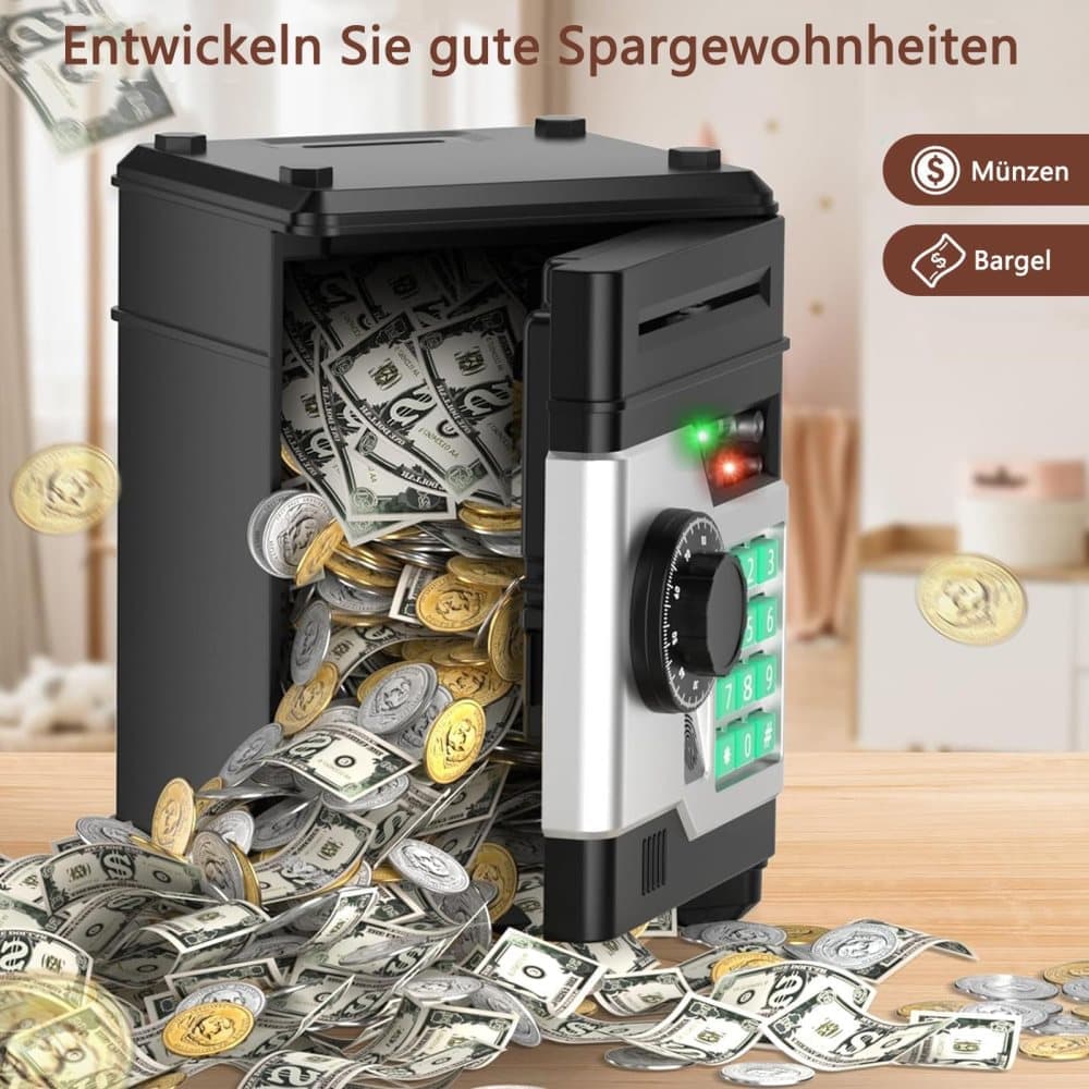 Electronic Piggy Bank for Kids with Fingerprint Opening, Password Protection, Automatic Saving Function, Mini Cabinet, Blue - Image 5
