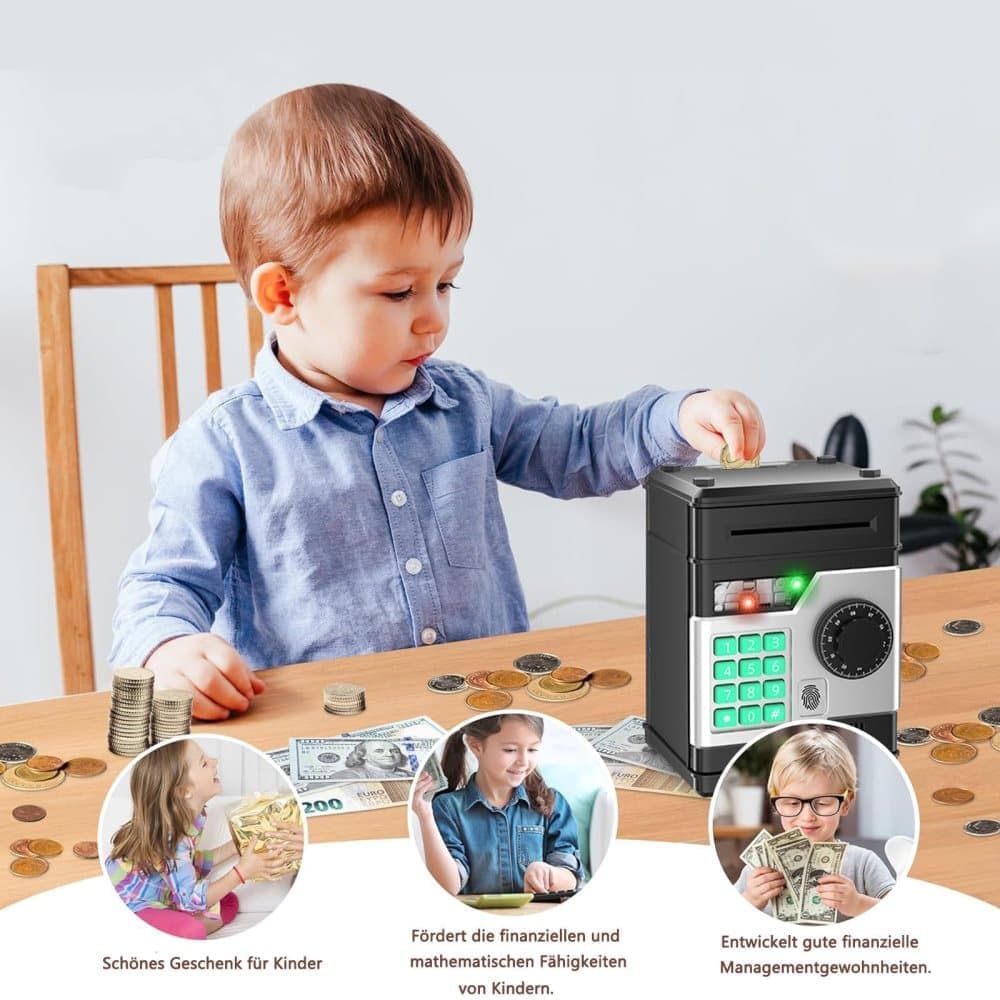 Electronic Piggy Bank for Kids with Fingerprint Opening, Password Protection, Automatic Saving Function, Mini Cabinet, Blue - Image 6