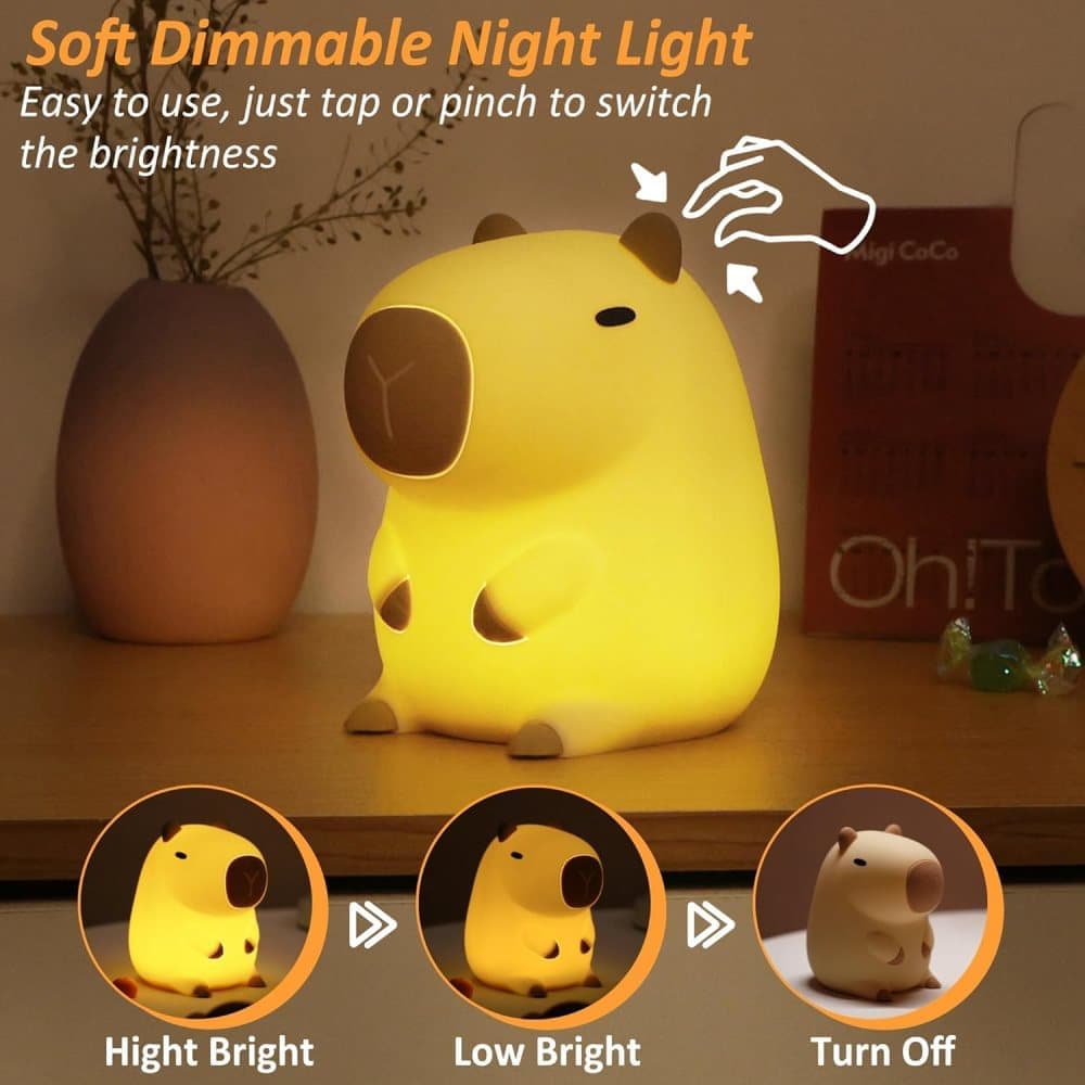 Capybara Night Light Soft Animal Shaped LED Lamp Dimmable with Timer Rechargeable for Kids Room, Portable - Image 3