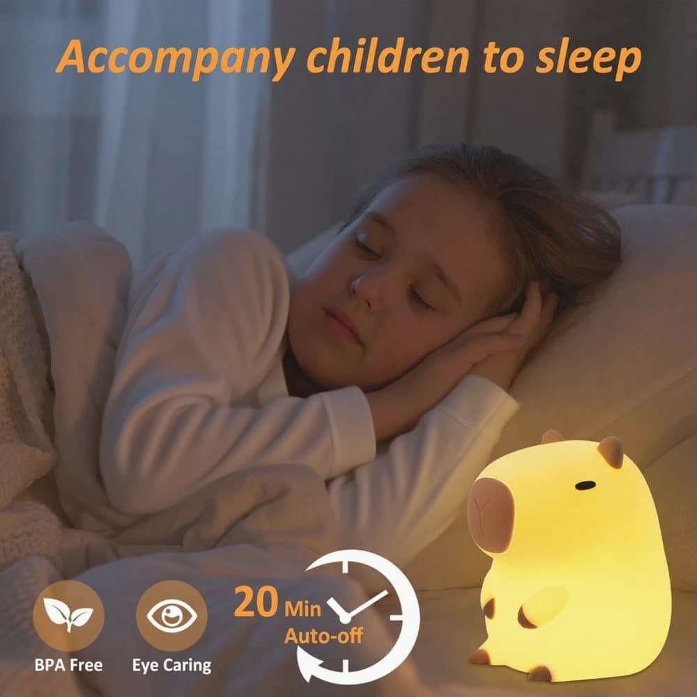 Capybara Night Light Soft Animal Shaped LED Lamp Dimmable with Timer Rechargeable for Kids Room, Portable - Image 4