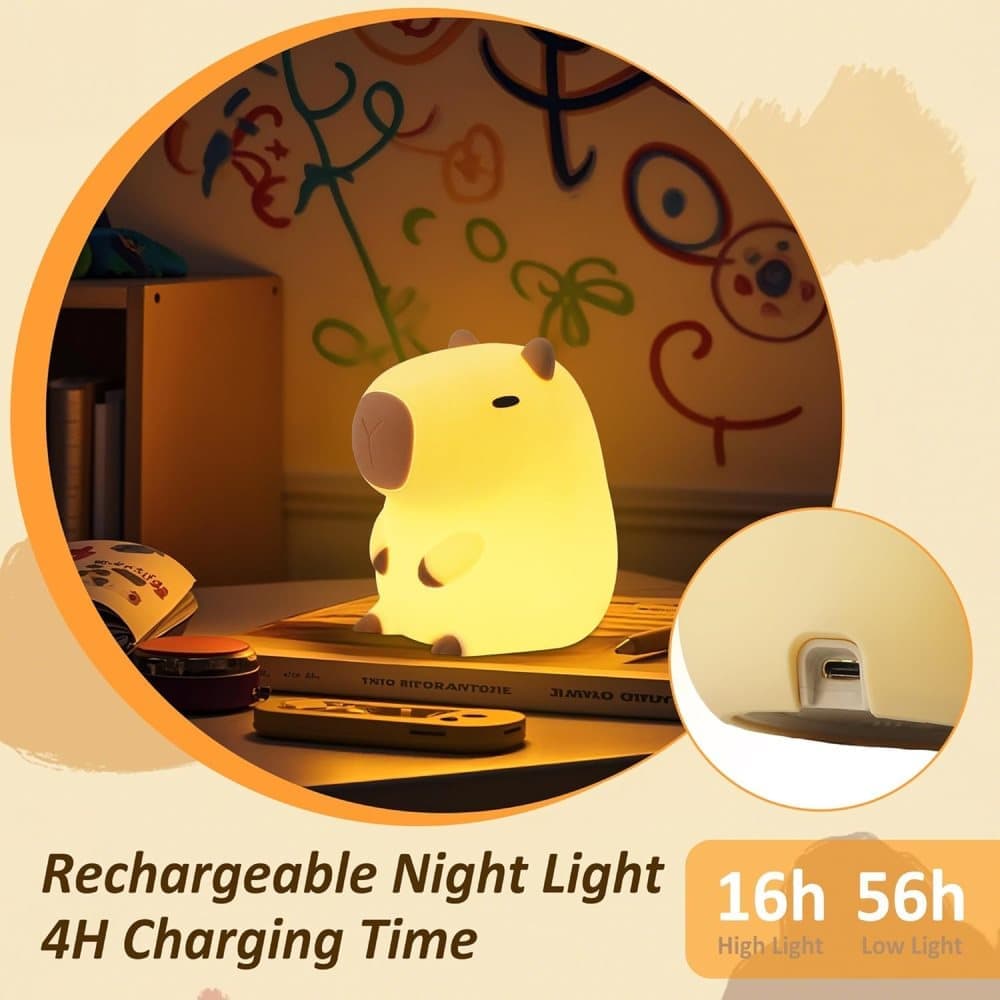 Capybara Night Light Soft Animal Shaped LED Lamp Dimmable with Timer Rechargeable for Kids Room, Portable - Image 5