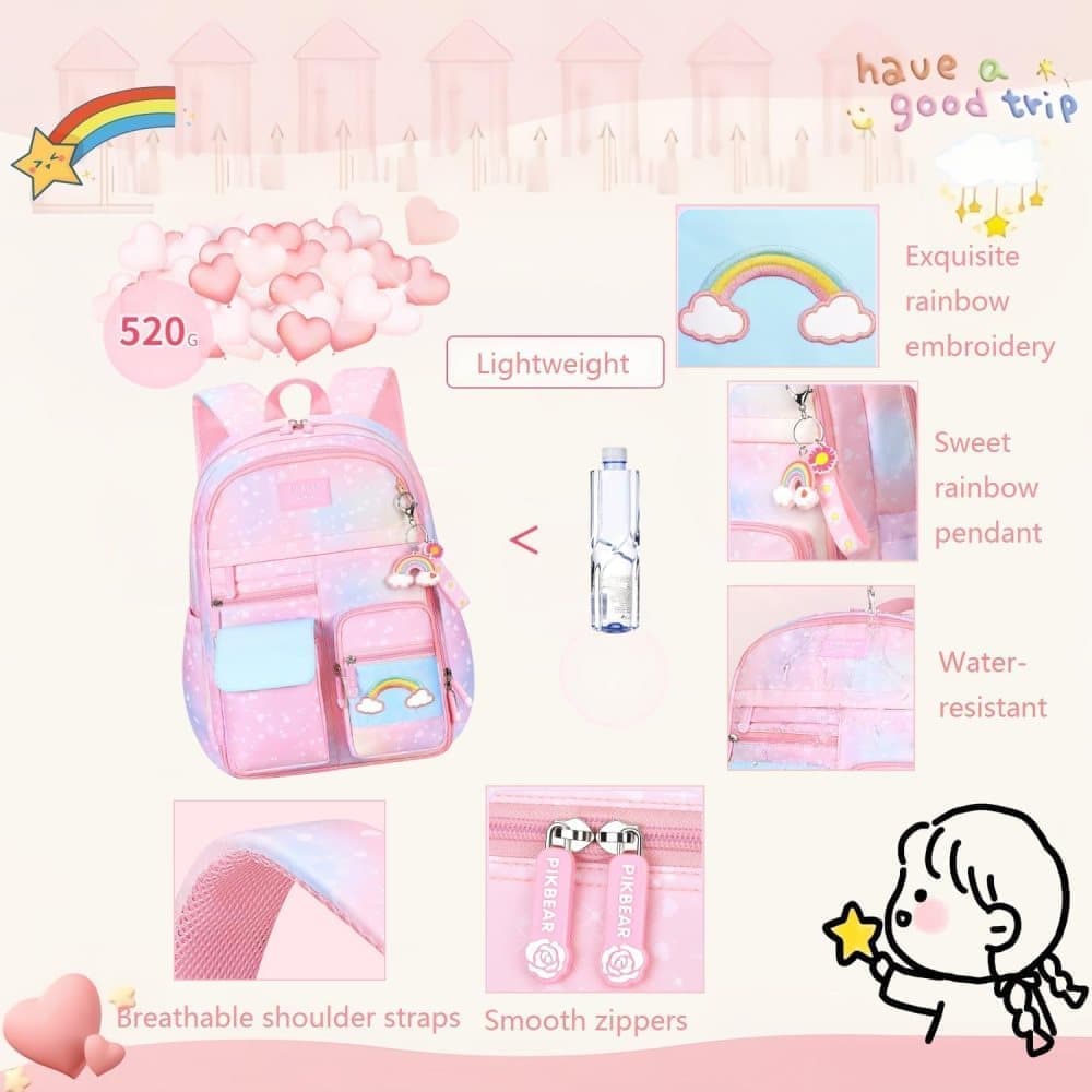 Waterproof Kawaii School Backpack for Girls with Reflective Strap, Purple, Compatible with Children and Teenage Girls - Image 5