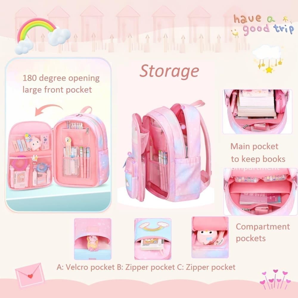 Waterproof Kawaii School Backpack for Girls with Reflective Strap, Purple, Compatible with Children and Teenage Girls - Image 6