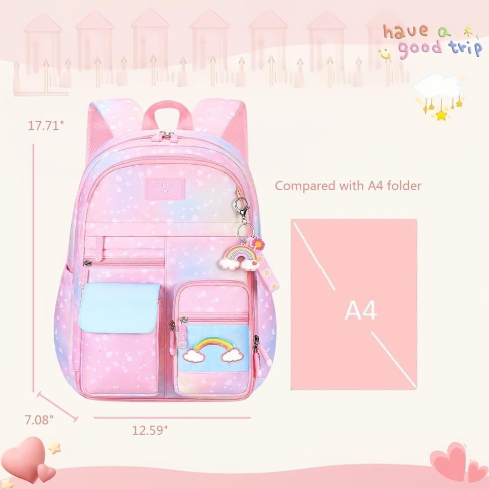 Pink Kawaii Waterproof School Backpack for Girls with Reflective Strap, Children and Teenage Backpack - Image 3