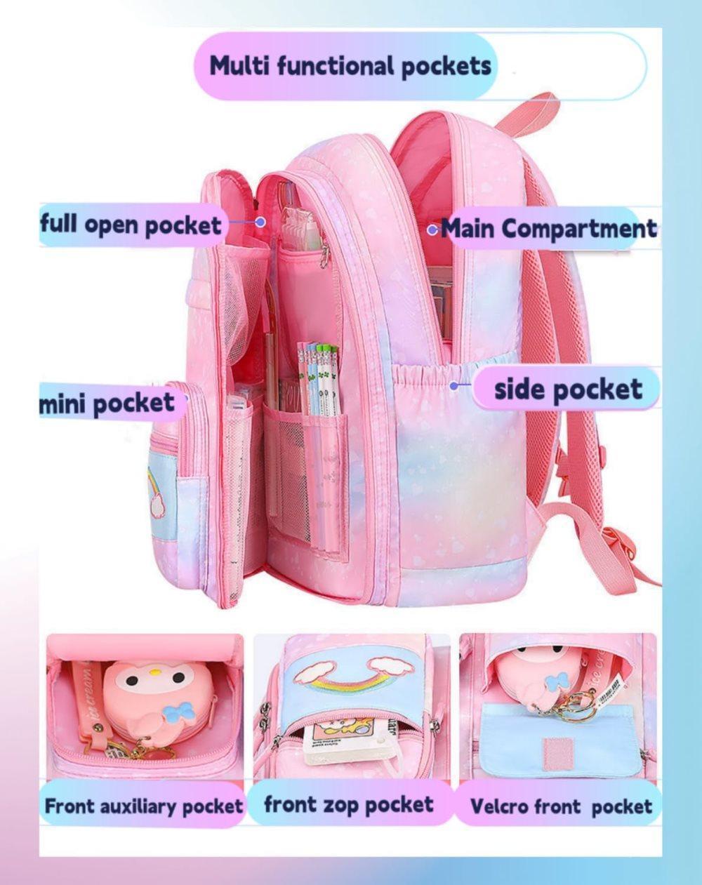 Pink Kawaii Waterproof School Backpack for Girls with Reflective Strap, Children and Teenage Backpack - Image 4