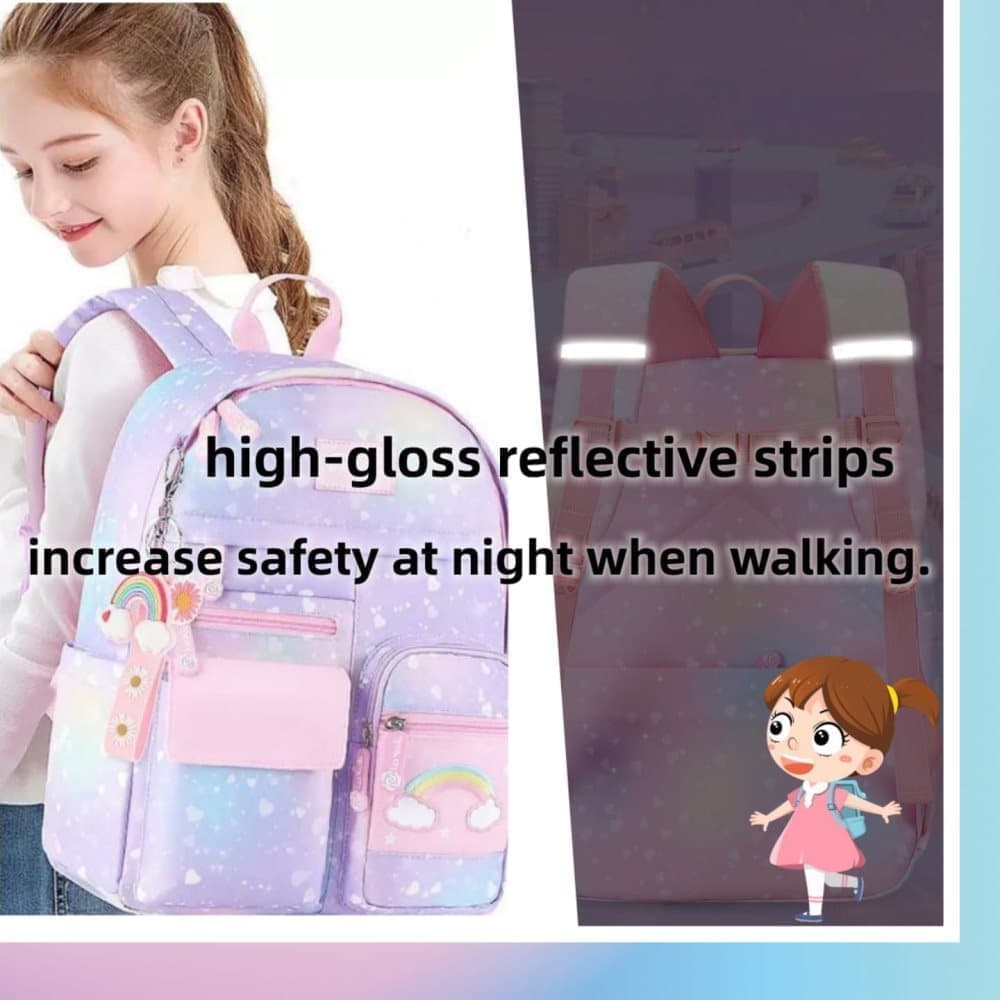 Pink Kawaii Waterproof School Backpack for Girls with Reflective Strap, Children and Teenage Backpack - Image 8