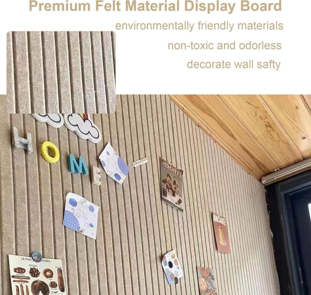 Self-adhesive photo board, decorative felt and cork wall panel for photos and messages, acoustic panels bulletin board for home and office, Deep Camel - Image 4