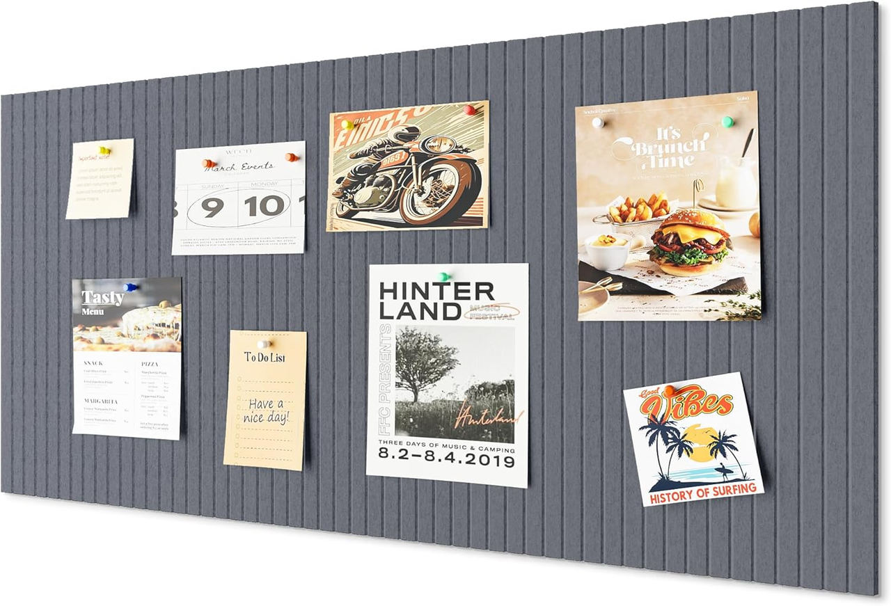 Self-adhesive photo board, decorative felt and cork wall panel for photos and messages, acoustic panels bulletin board for home and office, Moonlight Gray - Image 1