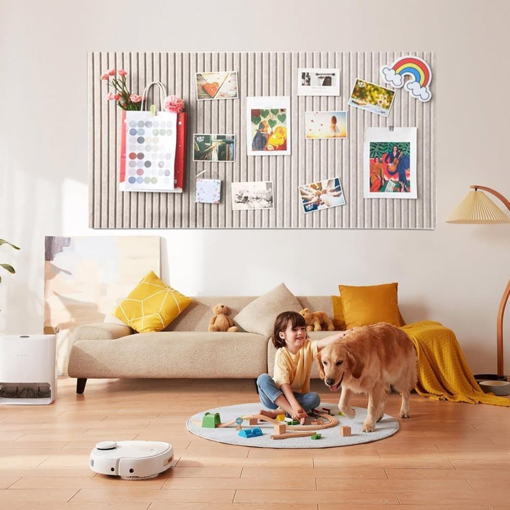 Self-adhesive photo board, decorative felt and cork wall panel for photos and messages, acoustic panels bulletin board for home and office, Moonlight Gray - Image 2