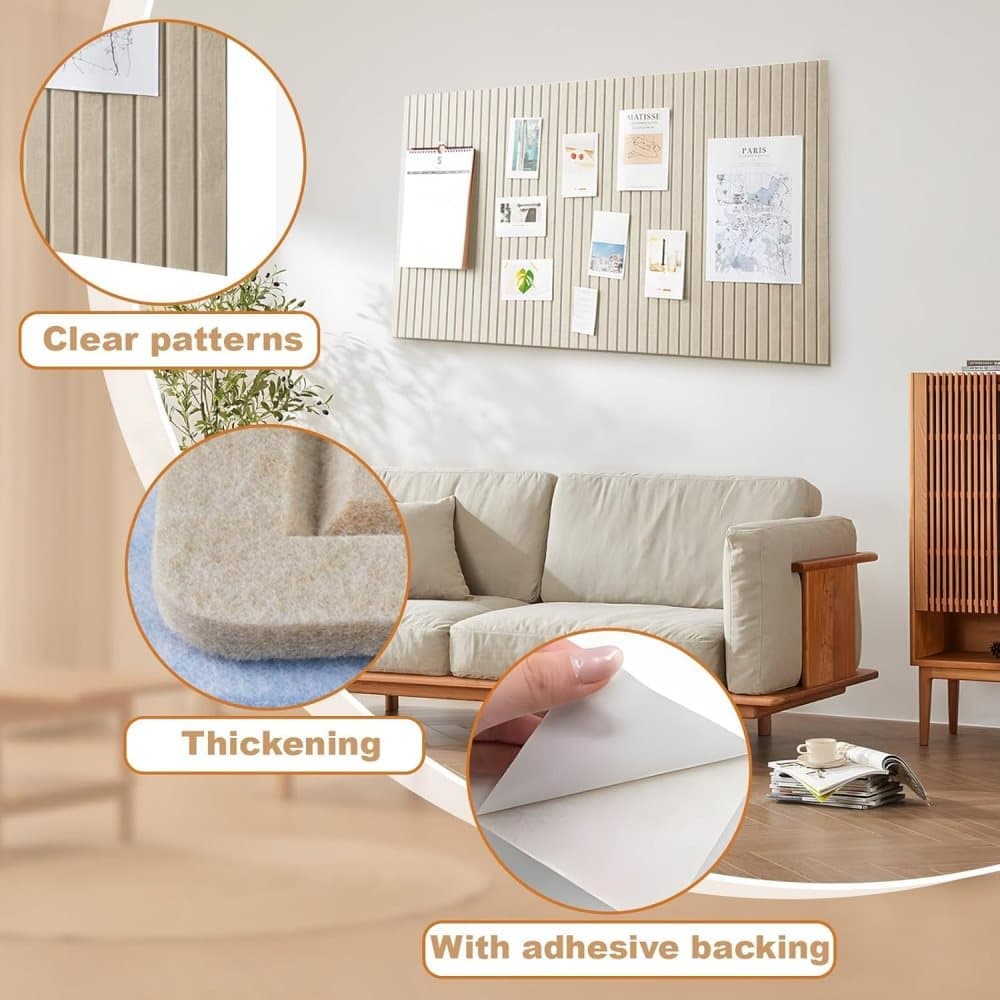 Self-adhesive photo board, decorative felt and cork wall panel for photos and messages, acoustic panels bulletin board for home and office, Moonlight Gray - Image 4