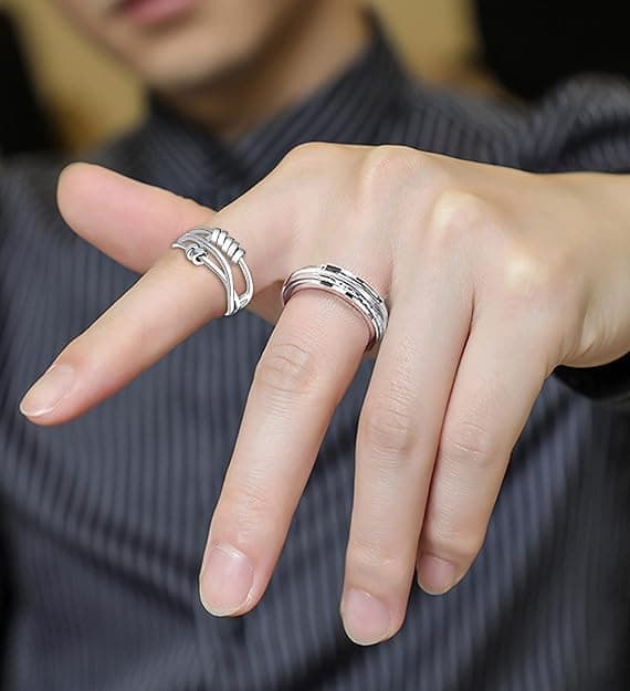 4 pcs Anti-Stress Ring with Rotating Beads, Silver, Compatible with Fidget Spinner Rings - Image 3