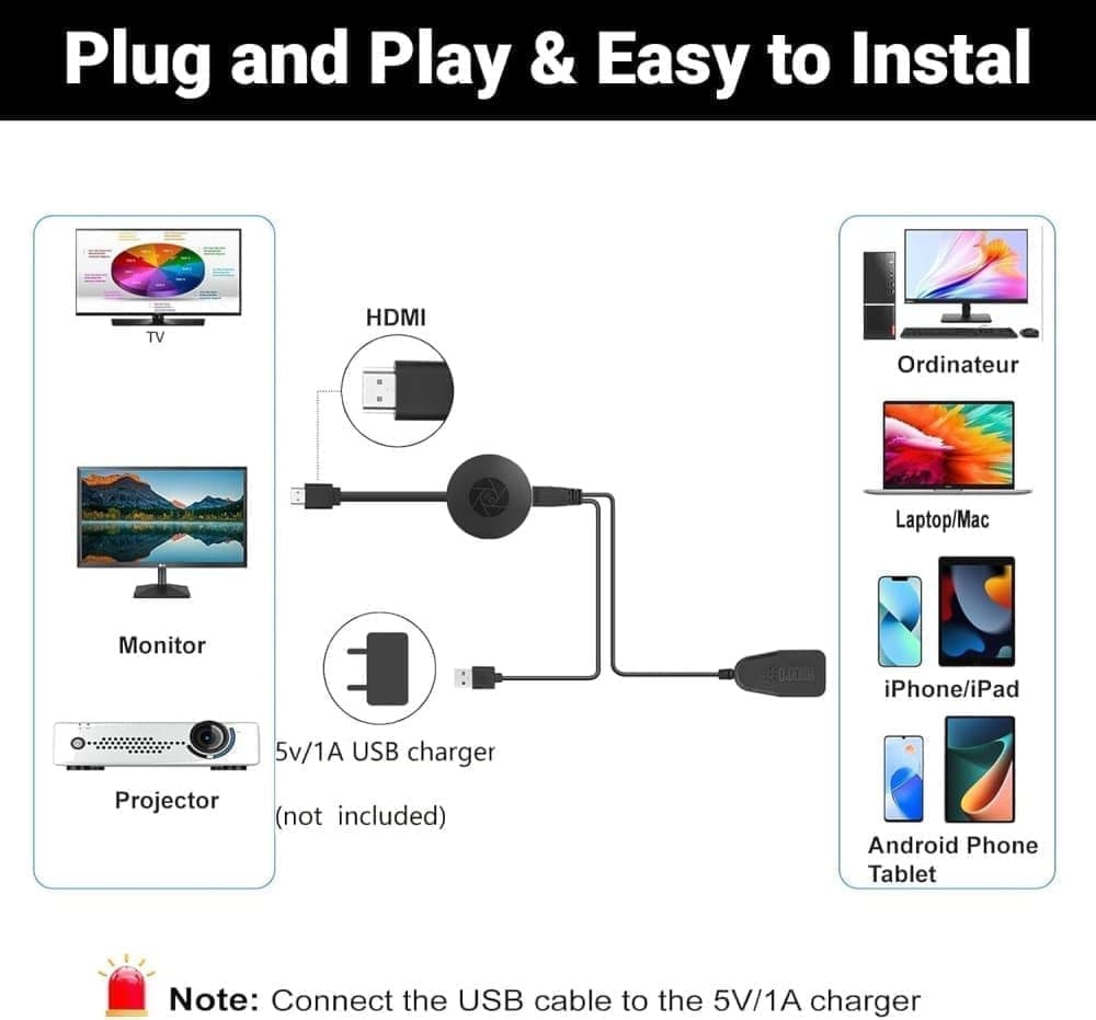 Wireless HDMI Dongle 1080p Media Streamer, Black, Compatible with Home Theater TV and Projector - Image 2