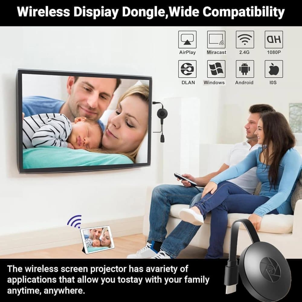 Wireless HDMI Dongle 1080p Media Streamer, Black, Compatible with Home Theater TV and Projector - Image 6
