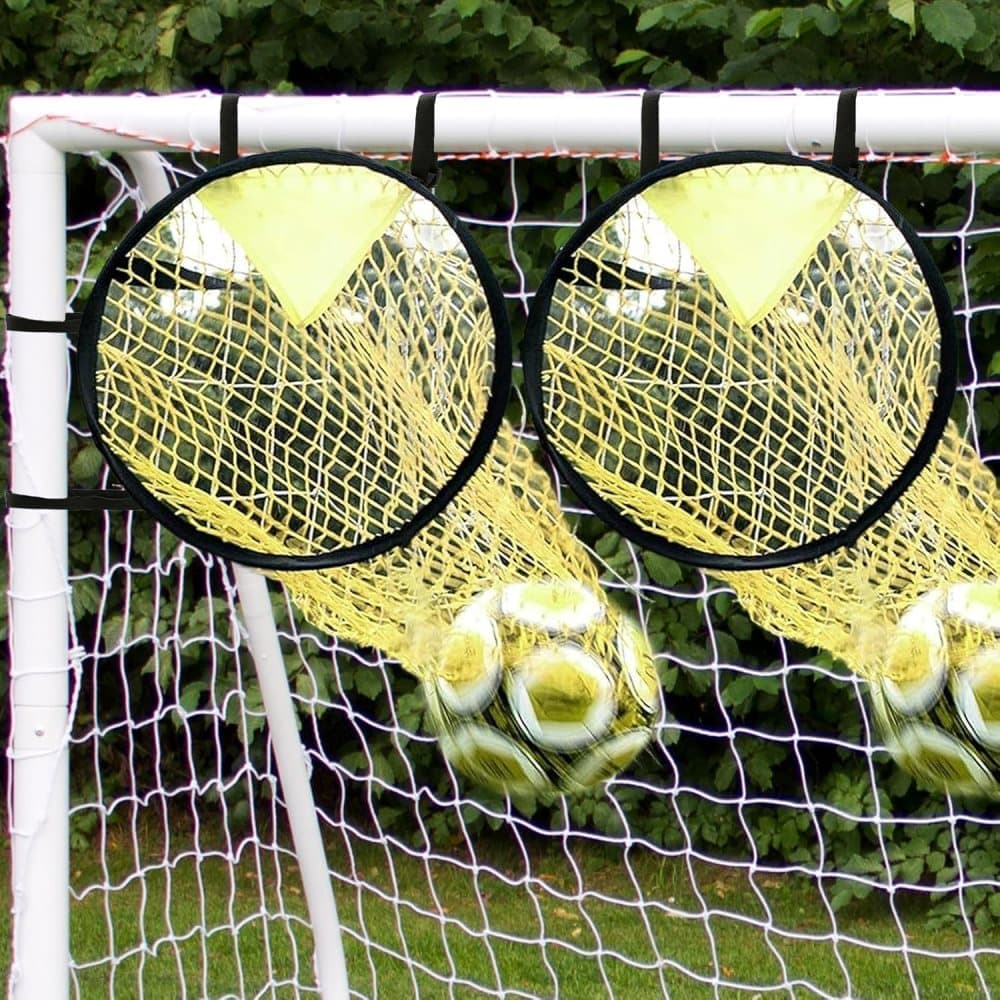 2 Football Goal Training Nets, durable stable for shooting practice easy to assemble and remove, Yellow - Image 1