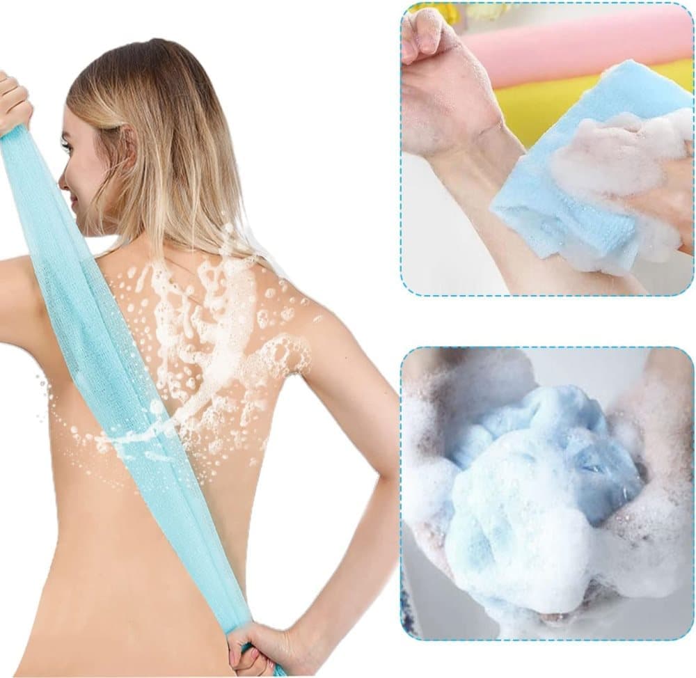 4pcs Multicolor Nylon Japanese Exfoliating Shower Scrub Washcloth Towel, Soft Body Cleaning Sponges - Image 3