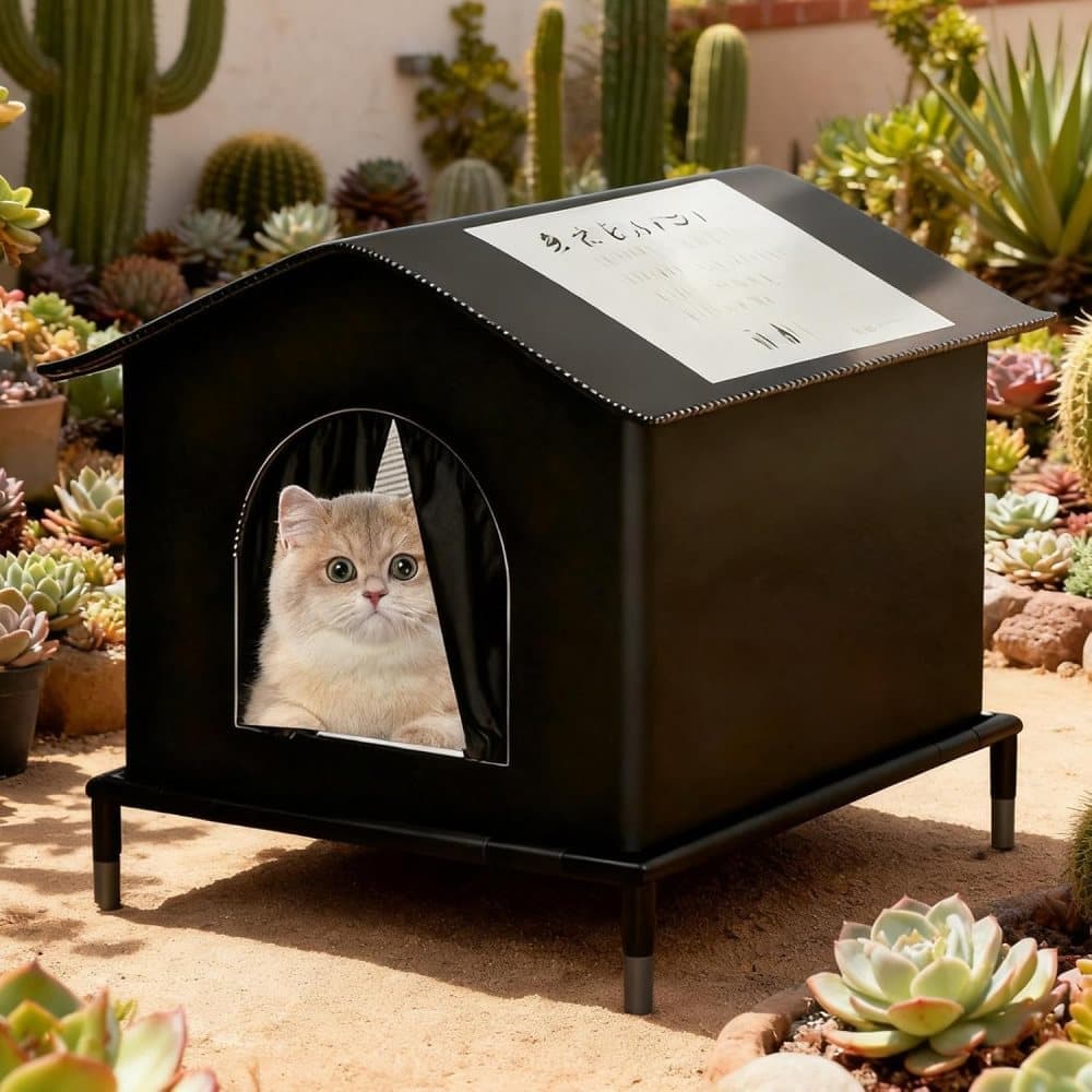 1 Pack Waterproof Insulated Outdoor Cat House for Homeless Cats and Small Animals, 42 x 42 x 42cm, Black - Image 3