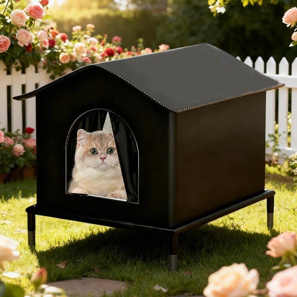 1 Pack Waterproof Insulated Outdoor Cat House for Homeless Cats and Small Animals, 42 x 42 x 42cm, Black - Image 4