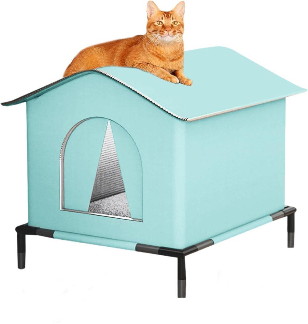 1 Pack Waterproof Insulated Outdoor Cat House for Homeless Cats and Small Animals, 42 x 42 x 42cm, Blue - Image 1