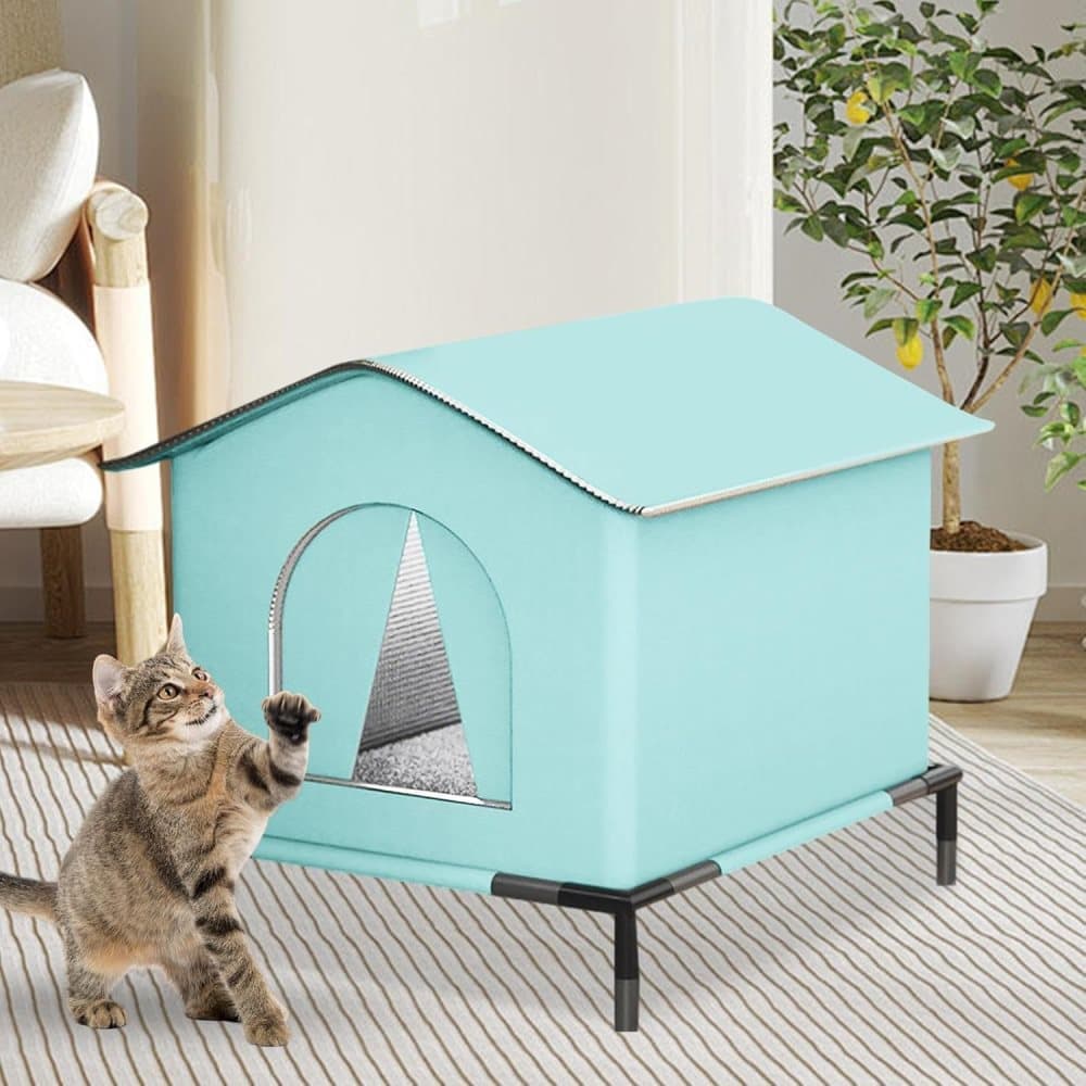 1 Pack Waterproof Insulated Outdoor Cat House for Homeless Cats and Small Animals, 42 x 42 x 42cm, Blue - Image 4
