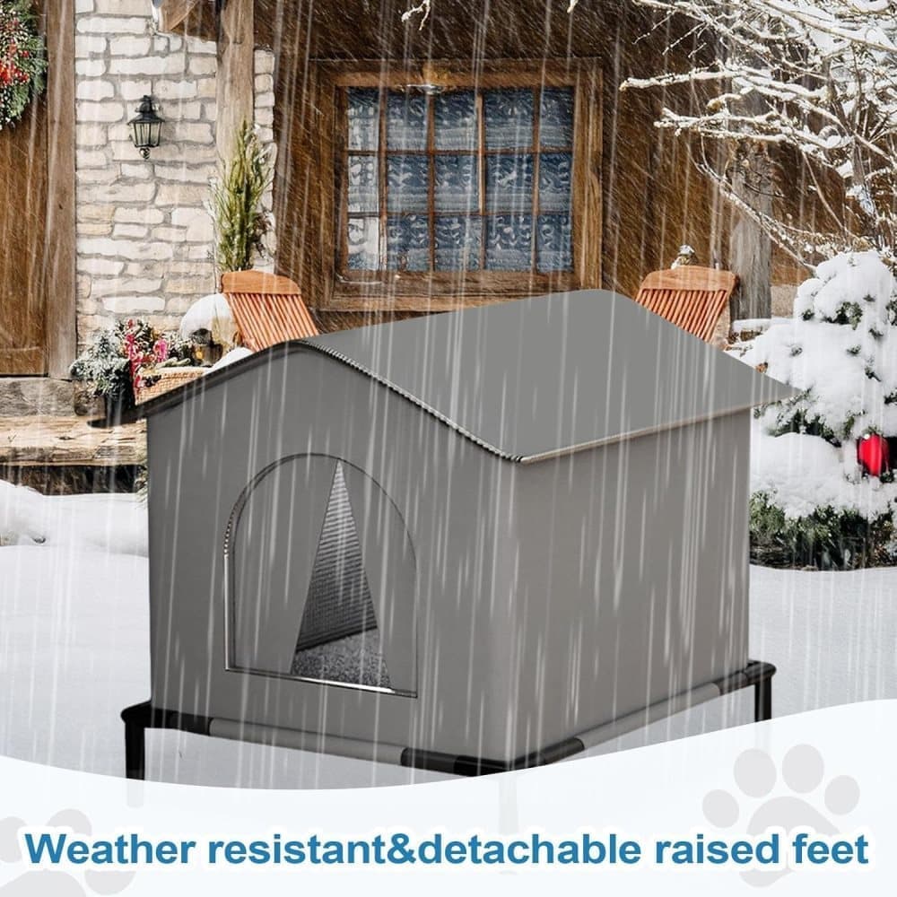 1 Pack Waterproof Insulated Outdoor Cat House for Homeless Cats and Small Animals, 42 x 42 x 42cm, Gray - Image 4