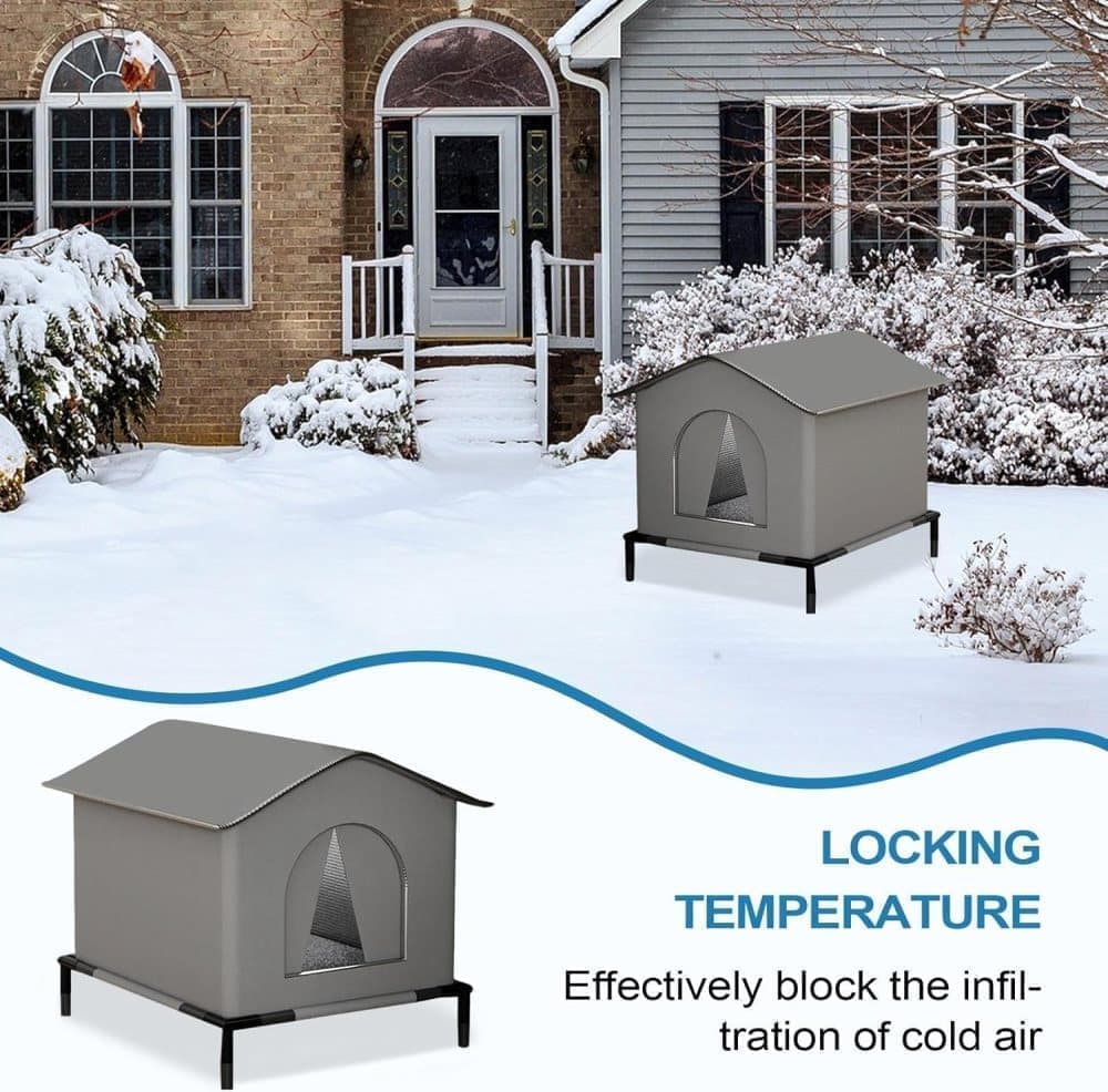 1 Pack Waterproof Insulated Outdoor Cat House for Homeless Cats and Small Animals, 36 x 36 x 36cm, Gray - Image 6