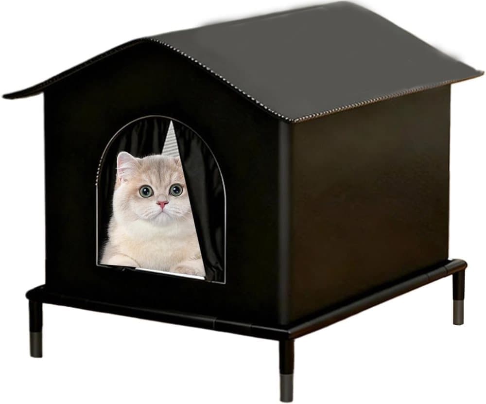 1 Pack Waterproof Insulated Outdoor Cat House for Homeless Cats and Small Animals, 36 x 36 x 36cm, Black - Image 1