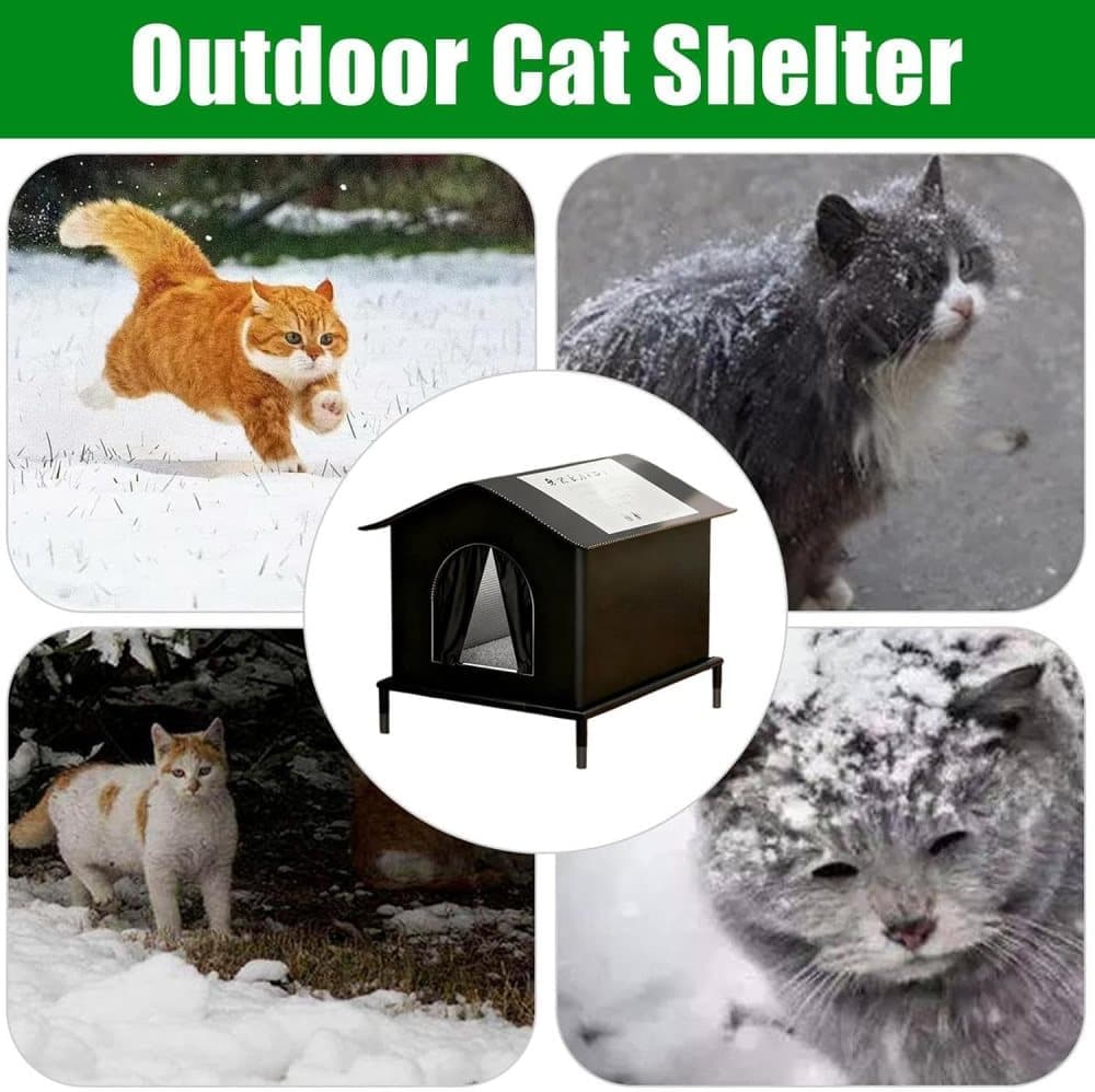 1 Pack Waterproof Insulated Outdoor Cat House for Homeless Cats and Small Animals, 33 x 33 x 33cm Black - Image 5