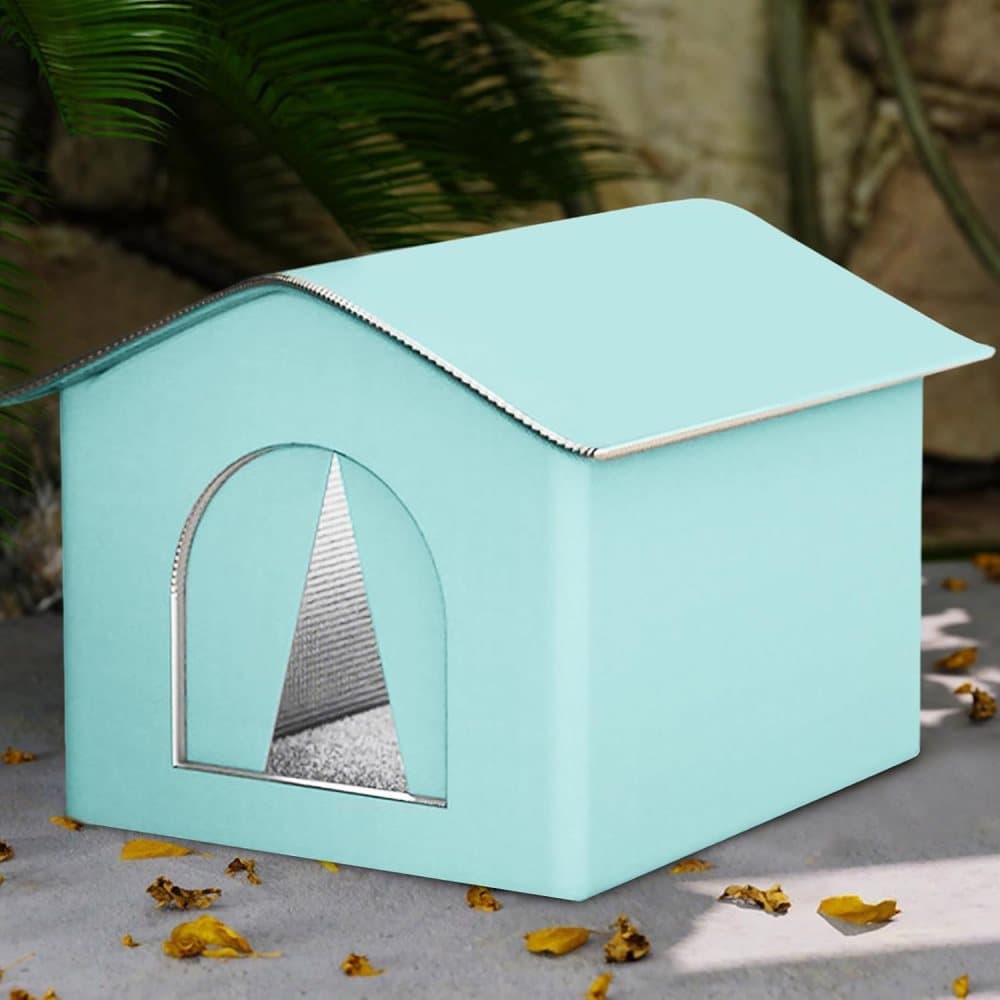 1 Pack Waterproof Insulated Outdoor Cat House for Homeless Cats and Small Animals, 33 x 33 x 33cm Blue - Image 5