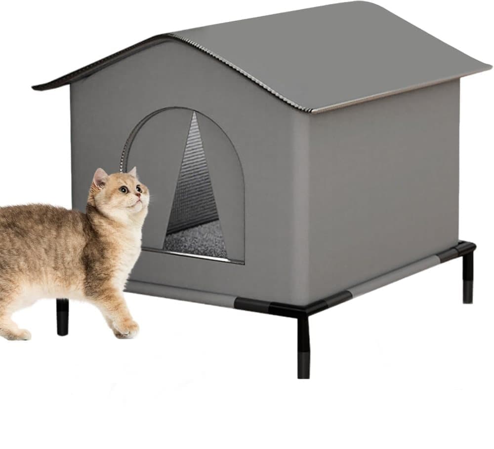 1 Pack Waterproof Insulated Outdoor Cat House for Homeless Cats and Small Animals, 33 x 33 x 33cm, Gray - Image 2