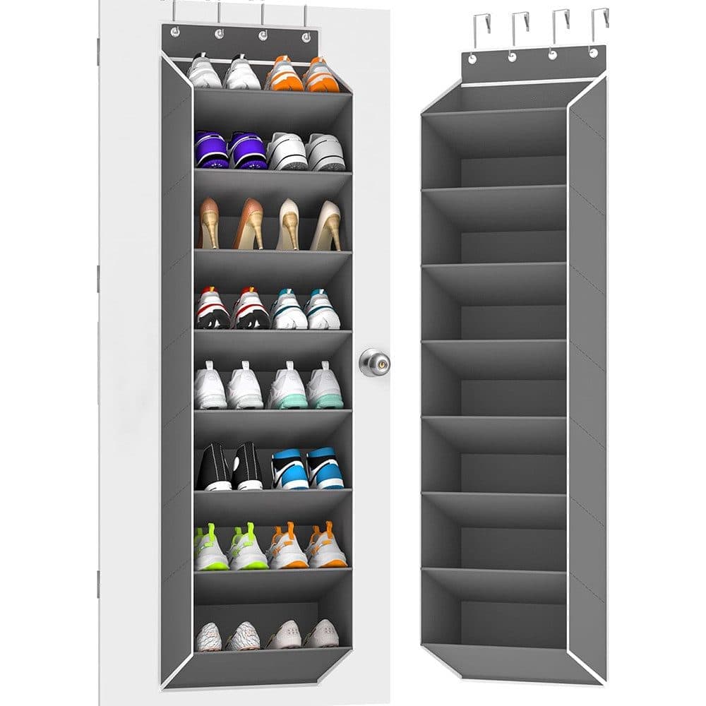 12 Pairs Wall Mounted Shoe Rack with Hooks, Shoe Hanger Storage for Door, 24 x 12 x 4 inches, Gray - Image 1