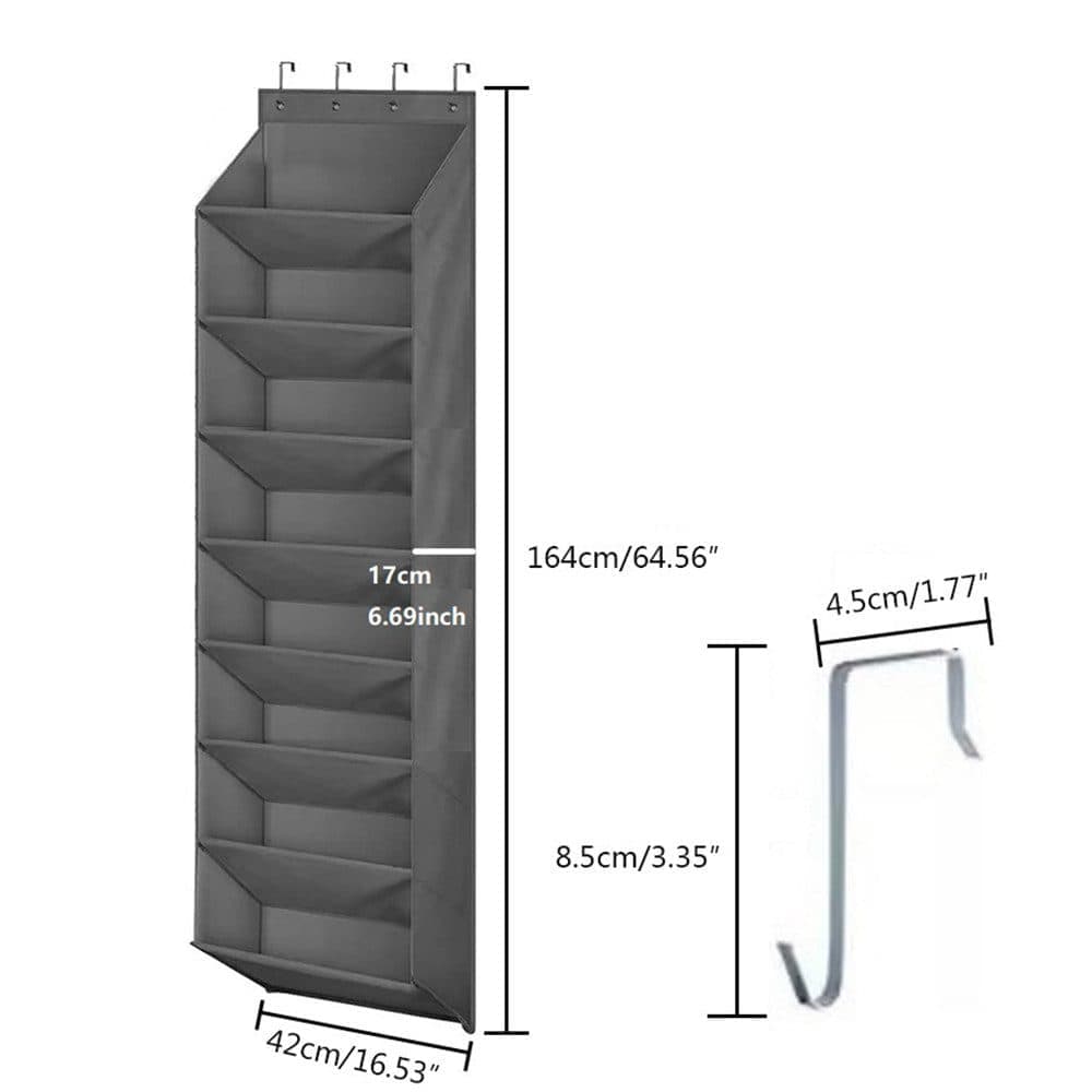 12 Pairs Wall Mounted Shoe Rack with Hooks, Shoe Hanger Storage for Door, 24 x 12 x 4 inches, Gray - Image 2