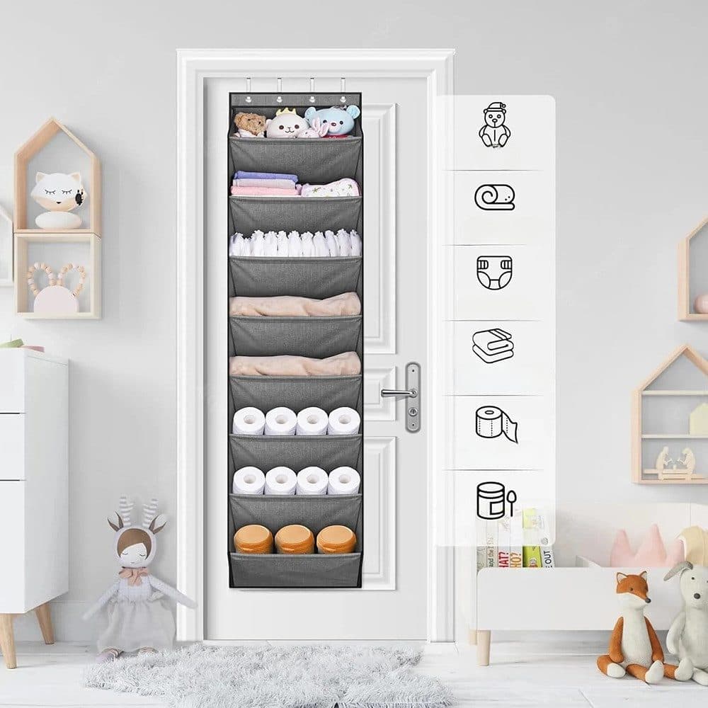 12 Pairs Wall Mounted Shoe Rack with Hooks, Shoe Hanger Storage for Door, 24 x 12 x 4 inches, Gray - Image 3