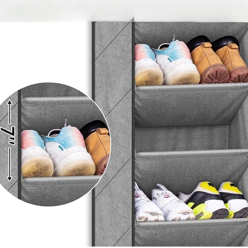 12 Pairs Wall Mounted Shoe Rack with Hooks, Shoe Hanger Storage for Door, 24 x 12 x 4 inches, Gray - Image 4