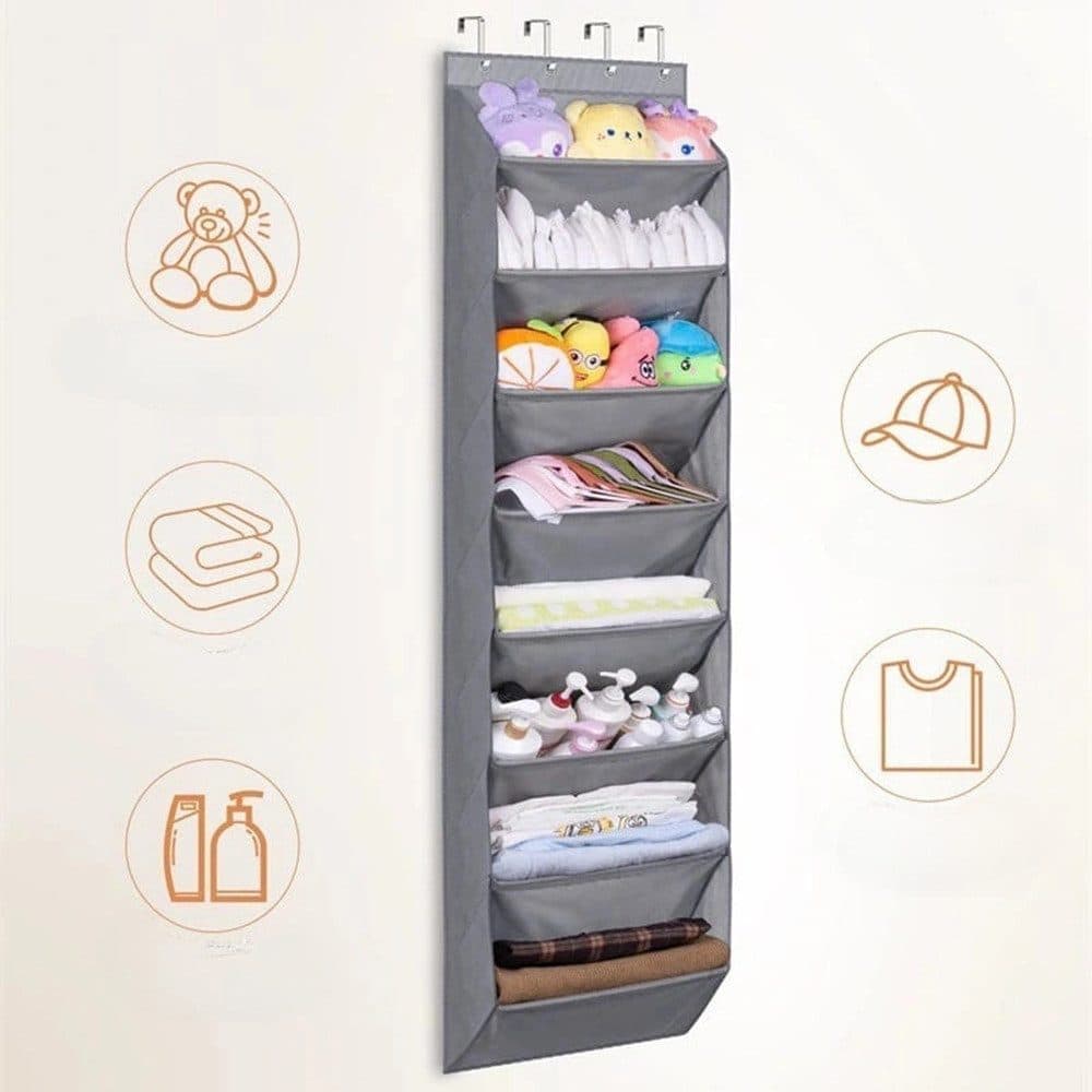 12 Pairs Wall Mounted Shoe Rack with Hooks, Shoe Hanger Storage for Door, 24 x 12 x 4 inches, Gray - Image 6