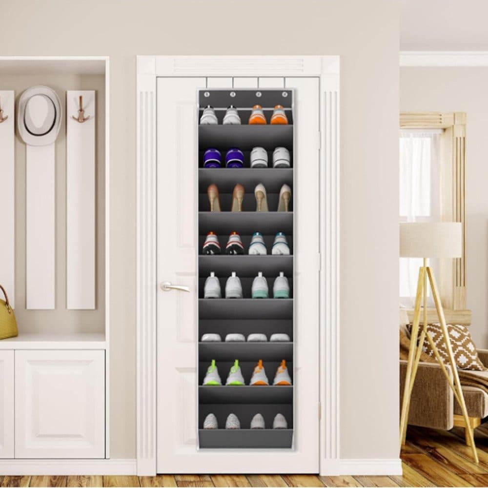 12 Pairs Wall Mounted Shoe Rack with Hooks, Shoe Hanger Storage for Door, 24 x 12 x 4 inches, Gray - Image 7