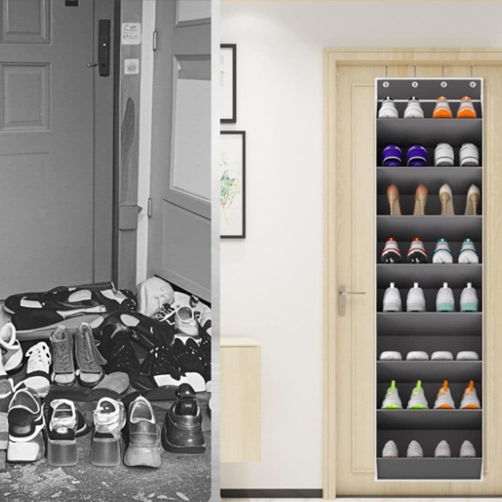12 Pairs Wall Mounted Shoe Rack with Hooks, Shoe Hanger Storage for Door, 24 x 12 x 4 inches, Gray - Image 8