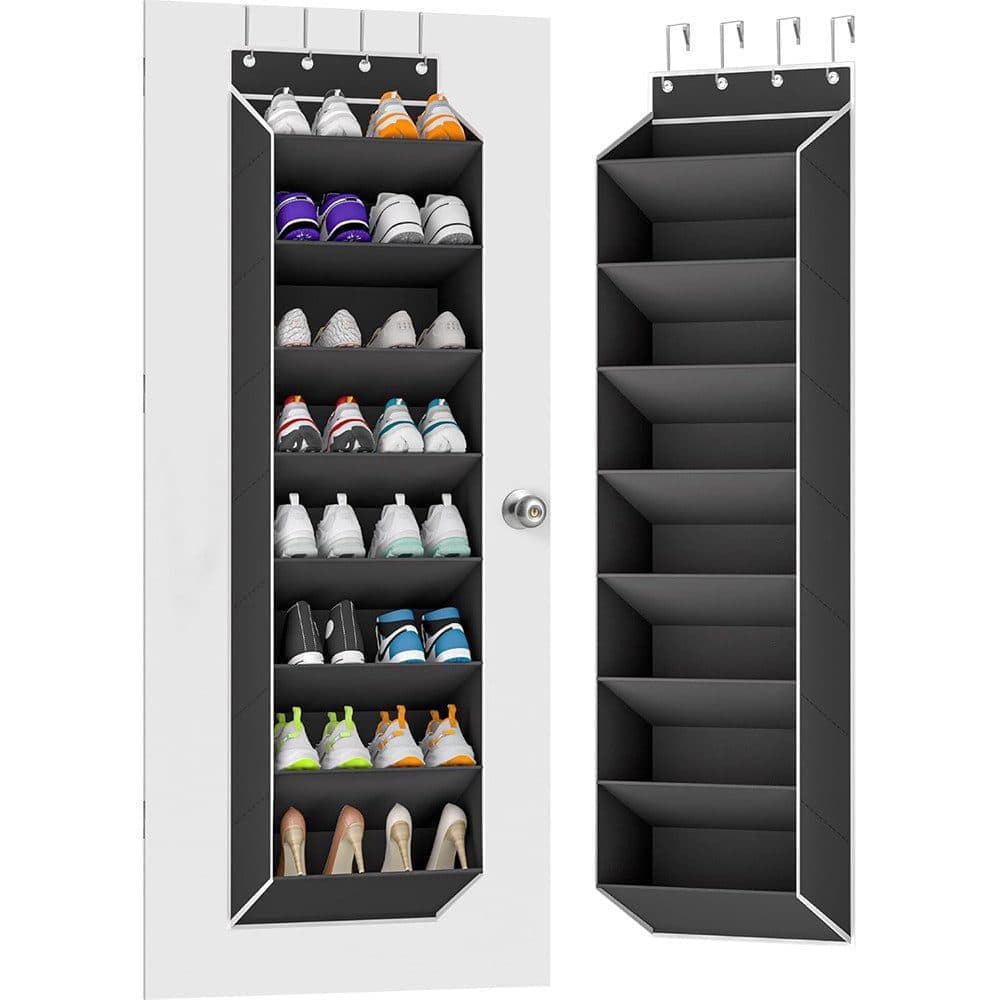 12 Pairs Wall Mounted Shoe Rack with Hooks, Shoe Hanger Storage for Door, 24 x 12 x 4 inches, Black - Image 1
